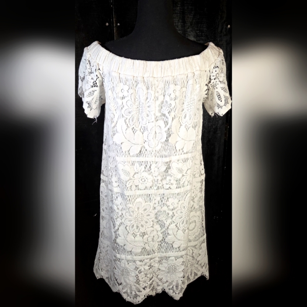 Skies Are Blue White Off The Shoulder Floral Lace Mini Dress S M Party - Picture 8 of 15